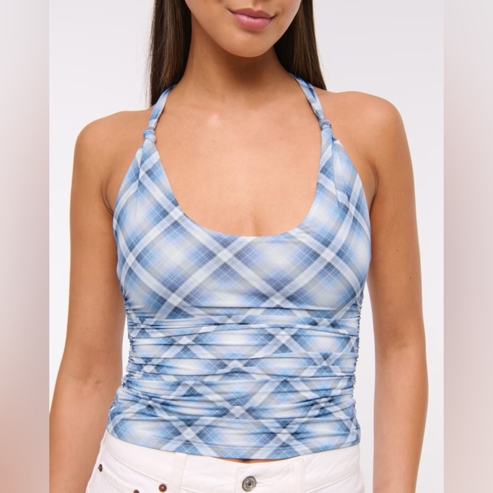 NWT Abercrombie & Fitch Knotted Plaid  Halter Top